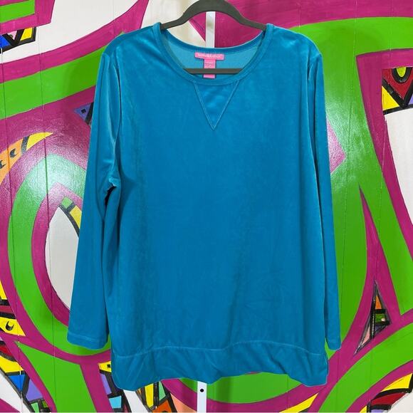 Woman Within, Aqua Blue Velvety Long Sleeve Shirt. Size 1X. Excellent condition! - Picture 1 of 5